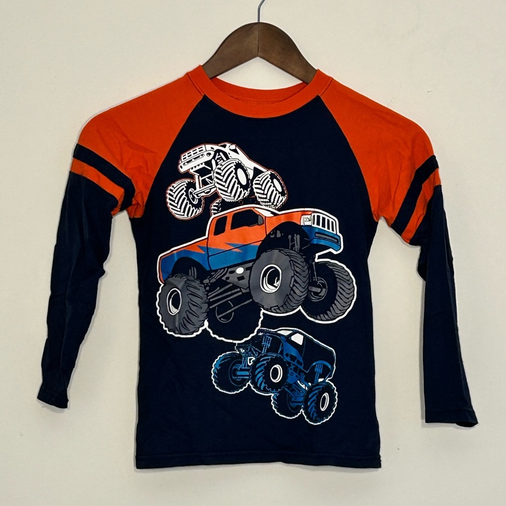 Garanimals 365 Kids Monster Truck Graphic Raglan Tee Navy Orange Size 7
